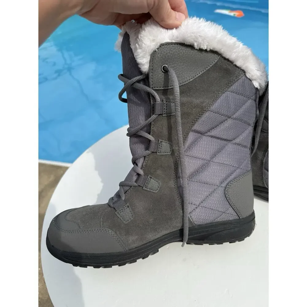 Women's 10 M Columbia Minx Mid II Snow Waterproof Boots Insulated Gray Faux Fur